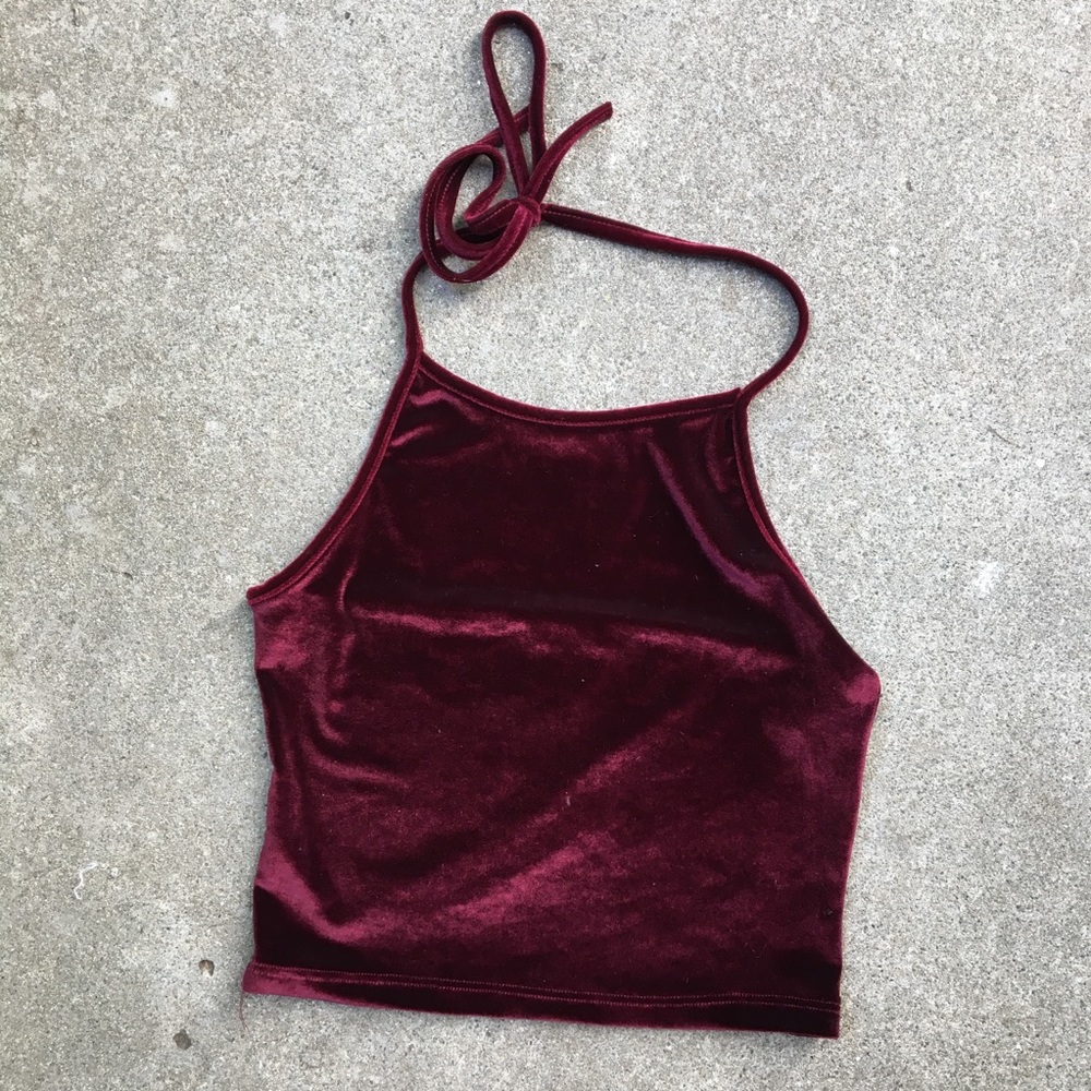 brandy melville wine velvet halter crop top